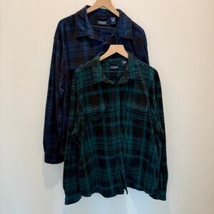Chaps Long Sleeve Fleece Shackets Bundle of 2 Men's 2XL Plaid Blue Green